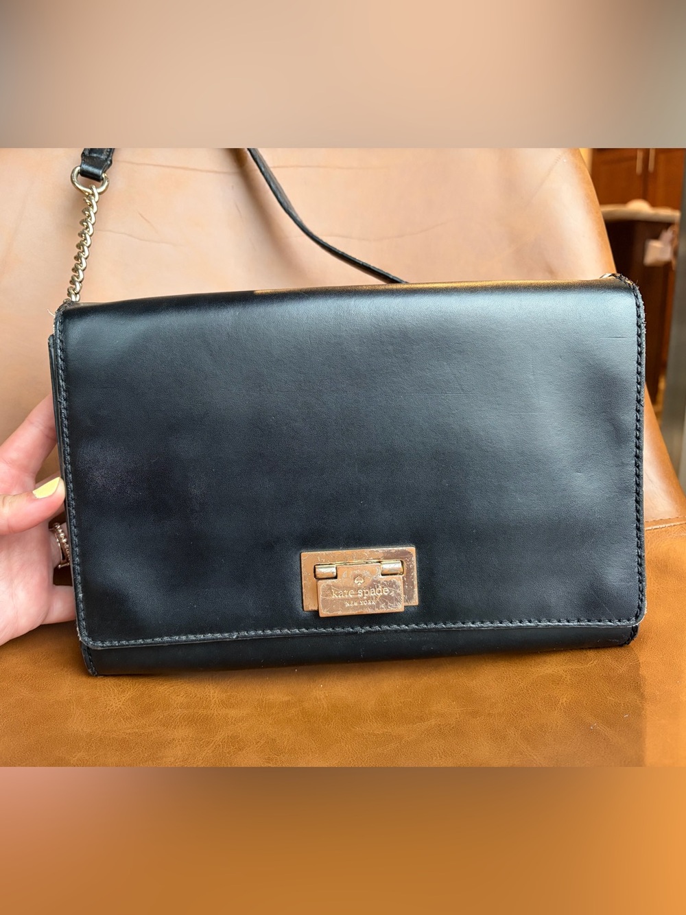 Kate Spade ♠️ Black Leather Crossbody with Gold-Tone Hardware
